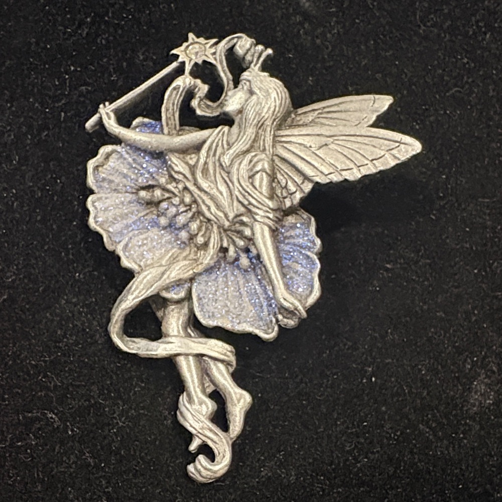 Vintage JJ Jonette Fairy Brooch Pin With Wand & Purple Glitter Dress
